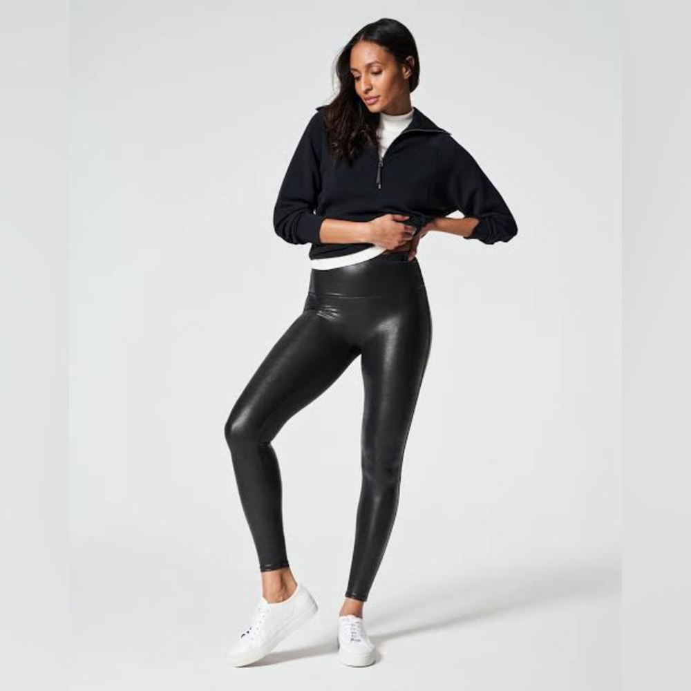 Spanx Faux Leather High-Waist Leggings Black Size Large